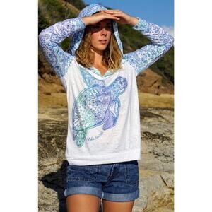 Kai Wahine Designs Hawaii Sea Turtle Hooded Burnout Top, Plus Size 2XL, NWT